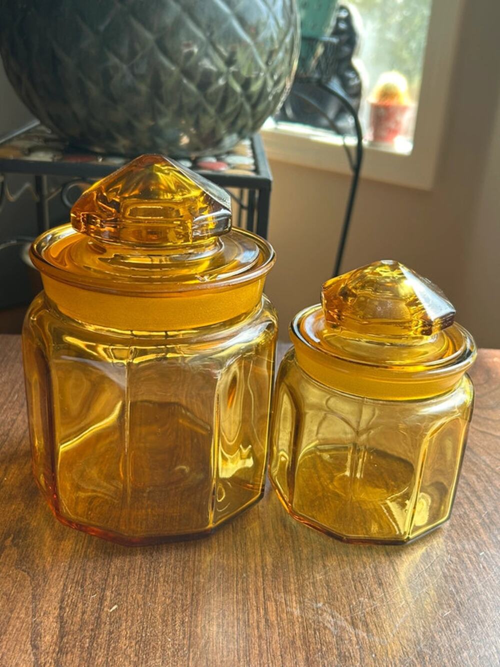 LE Smith Amber glass canisters jars 6 & 8 inch